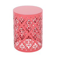 Kemo Outdoor End Table, Round 14 Inch, Cutout Design, Dark Peach Iron - BM324048