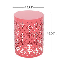 Kemo Outdoor End Table, Round 14 Inch, Cutout Design, Dark Peach Iron - BM324048
