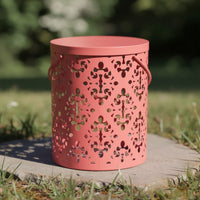 Kemo Outdoor End Table, Round 14 Inch, Cutout Design, Dark Peach Iron - BM324048