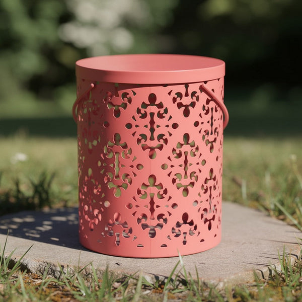 Kemo Outdoor End Table, Round 14 Inch, Cutout Design, Dark Peach Iron - BM324048