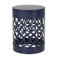 Kemo Outdoor End Table, Round 14 Inch, Cutout Design, Navy Blue Iron - BM324049