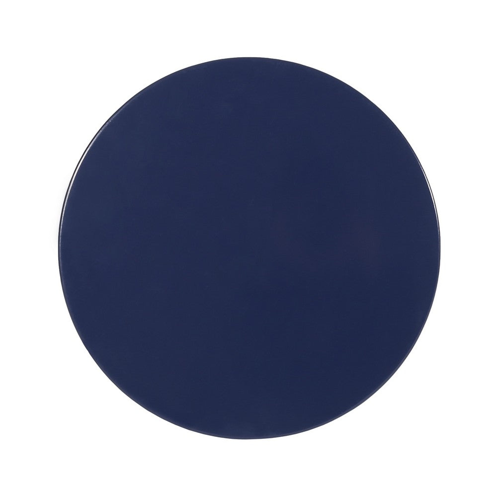 Kemo Outdoor End Table, Round 14 Inch, Cutout Design, Navy Blue Iron - BM324049