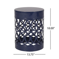 Kemo Outdoor End Table, Round 14 Inch, Cutout Design, Navy Blue Iron - BM324049