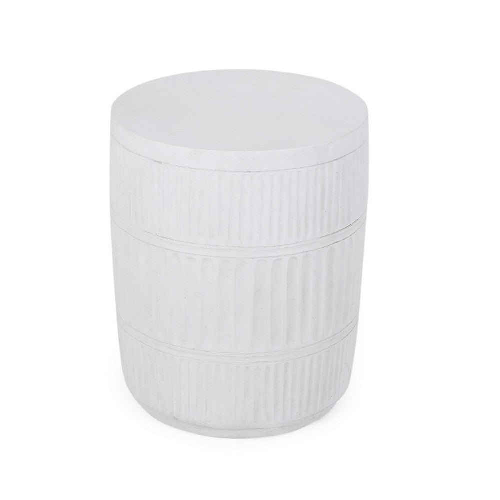 End Table, White Faux Concrete, Round 15 Inch Top, Natural White - BM324061