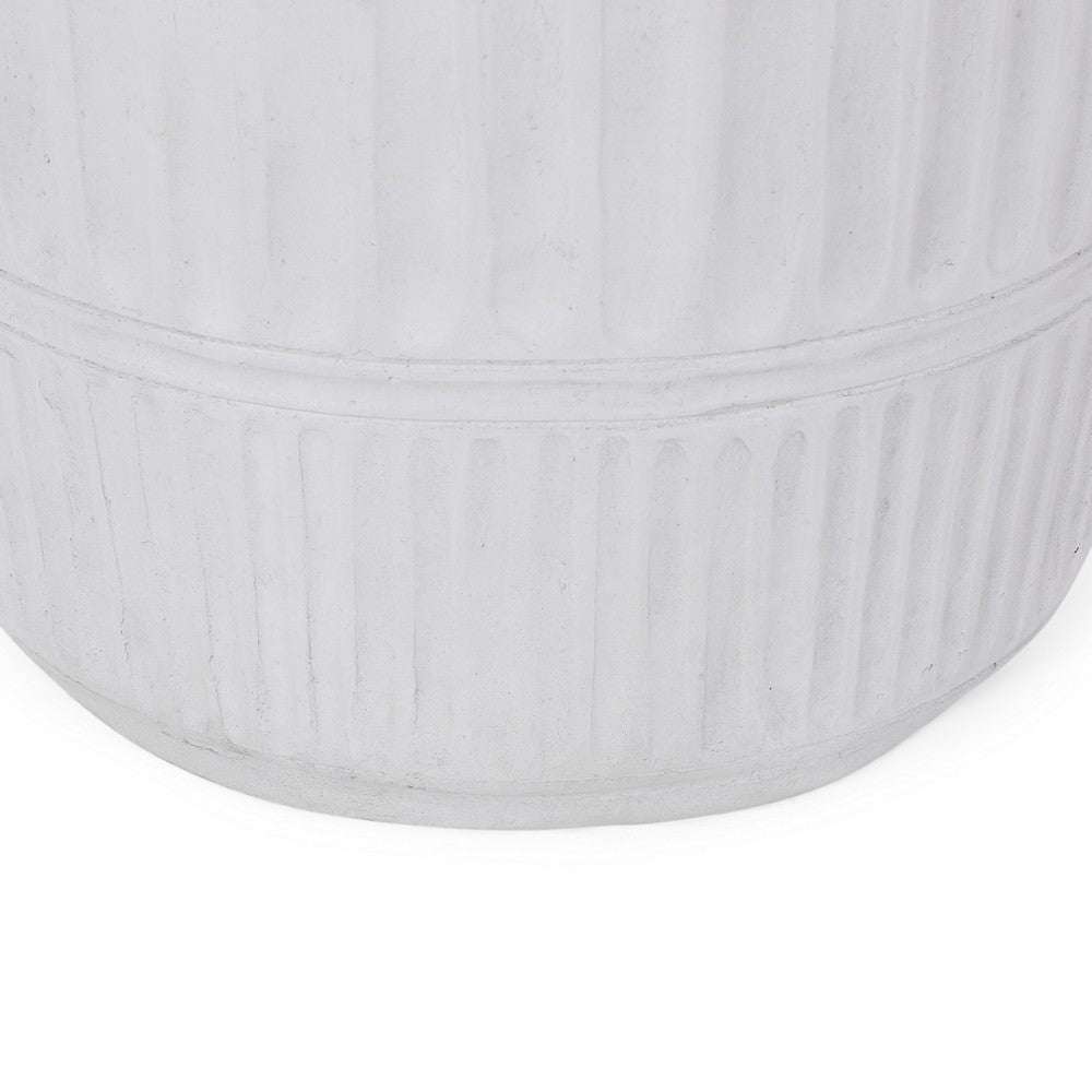 End Table, White Faux Concrete, Round 15 Inch Top, Natural White - BM324061
