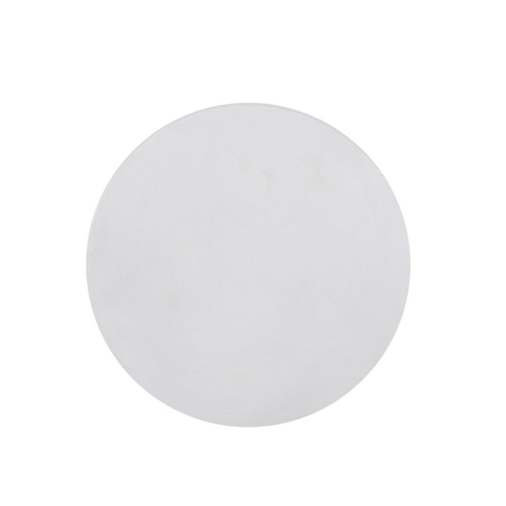 End Table, White Faux Concrete, Round 15 Inch Top, Natural White - BM324061