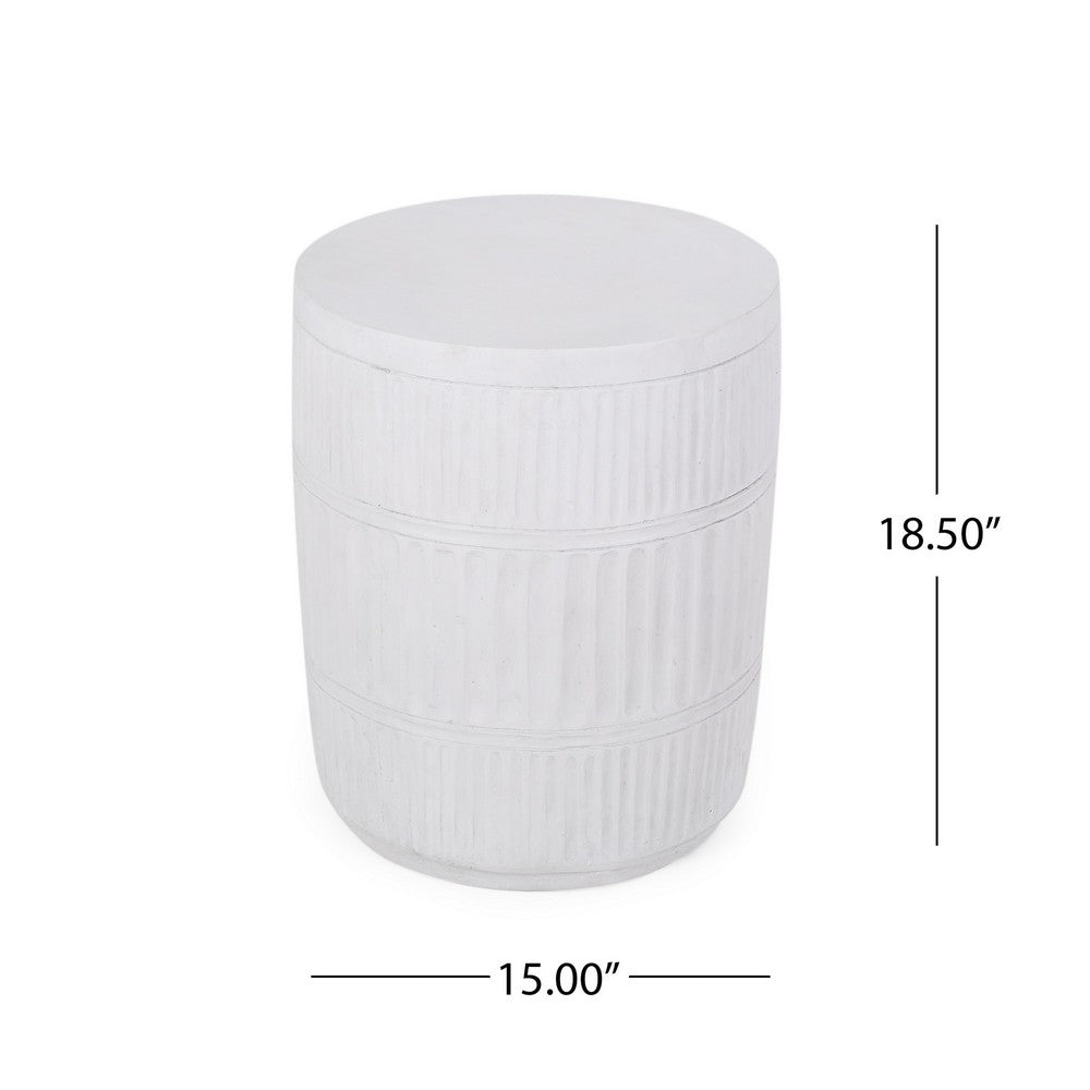 End Table, White Faux Concrete, Round 15 Inch Top, Natural White - BM324061