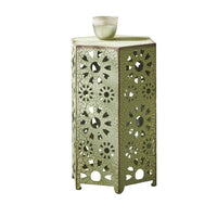 Liana Outdoor Side Table, Hexagonal 14 Inch, Sunburst Cut Out, Green - BM324062