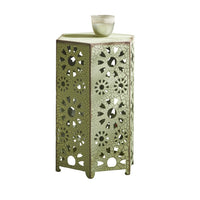 Liana Outdoor Side Table, Hexagonal 14 Inch, Sunburst Cut Out, Green - BM324062