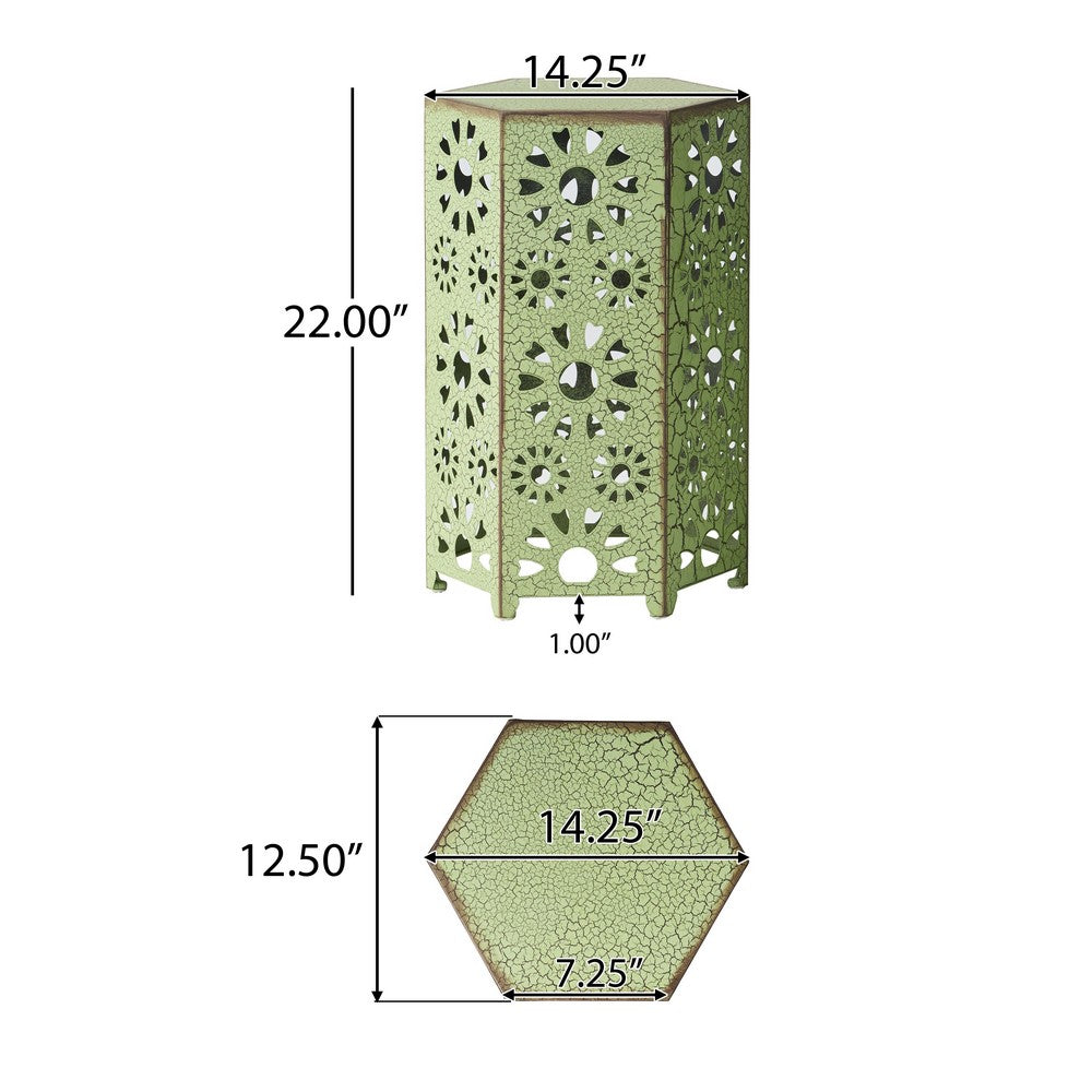 Liana Outdoor Side Table, Hexagonal 14 Inch, Sunburst Cut Out, Green - BM324062