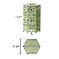 Liana Outdoor Side Table, Hexagonal 14 Inch, Sunburst Cut Out, Green - BM324062