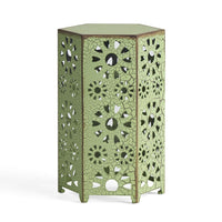 Liana Outdoor Side Table, Hexagonal 12 Inch, Sunburst Cut Out, Green - BM324063