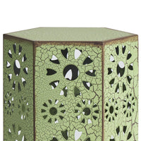 Liana Outdoor Side Table, Hexagonal 12 Inch, Sunburst Cut Out, Green - BM324063