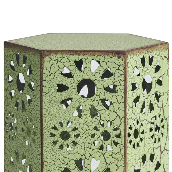 Liana Outdoor Side Table, Hexagonal 12 Inch, Sunburst Cut Out, Green - BM324063