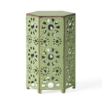 Liana Outdoor Side Table, Hexagonal 12 Inch, Sunburst Cut Out, Green - BM324063