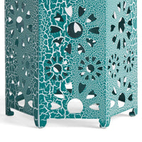 Liana Outdoor Side Table, Hexagonal 14 Inch, Sunburst Cut Out, Teal - BM324064