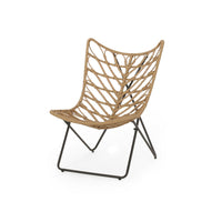 Fordy Outdoor Chair Set of 2, Curved Seat, Brown Rattan, Black Metal - BM324066