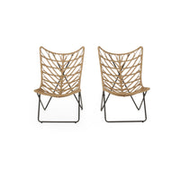 Fordy Outdoor Chair Set of 2, Curved Seat, Brown Rattan, Black Metal - BM324066