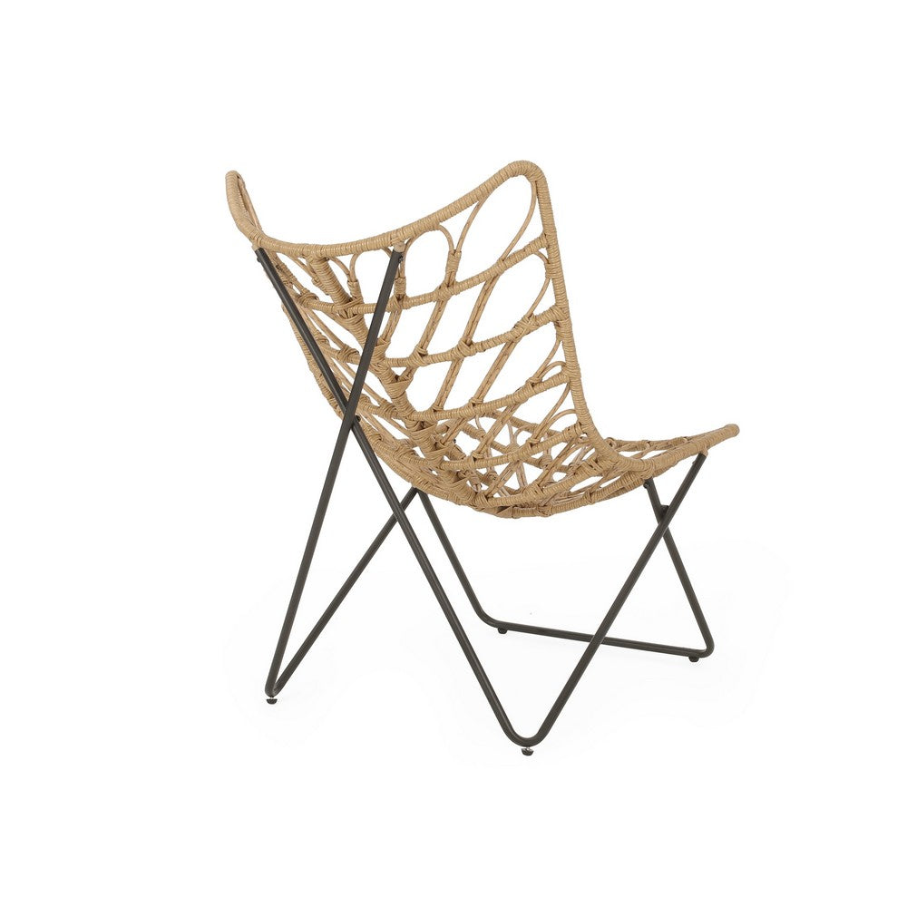 Fordy Outdoor Chair Set of 2, Curved Seat, Brown Rattan, Black Metal - BM324066
