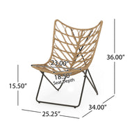 Fordy Outdoor Chair Set of 2, Curved Seat, Brown Rattan, Black Metal - BM324066