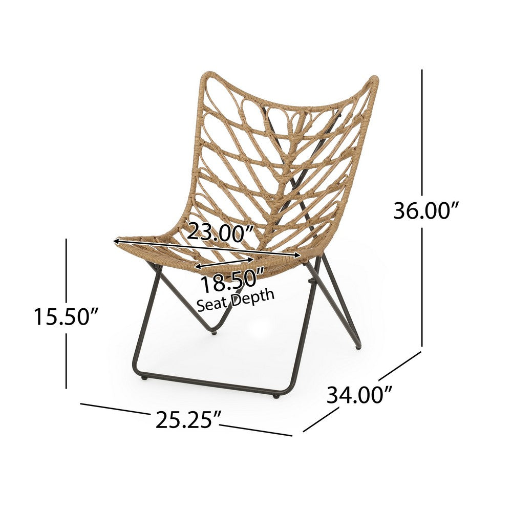 Fordy Outdoor Chair Set of 2, Curved Seat, Brown Rattan, Black Metal - BM324066