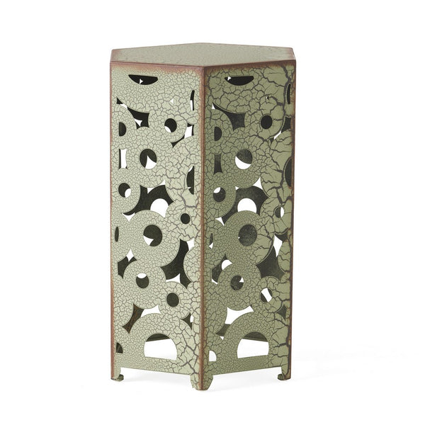 Silva Accent Table Set of 2, Hexagonal Top, Cut Pattern, Green Iron - BM324070