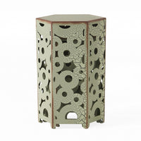 Silva Accent Table Set of 2, Hexagonal Top, Cut Pattern, Green Iron - BM324070