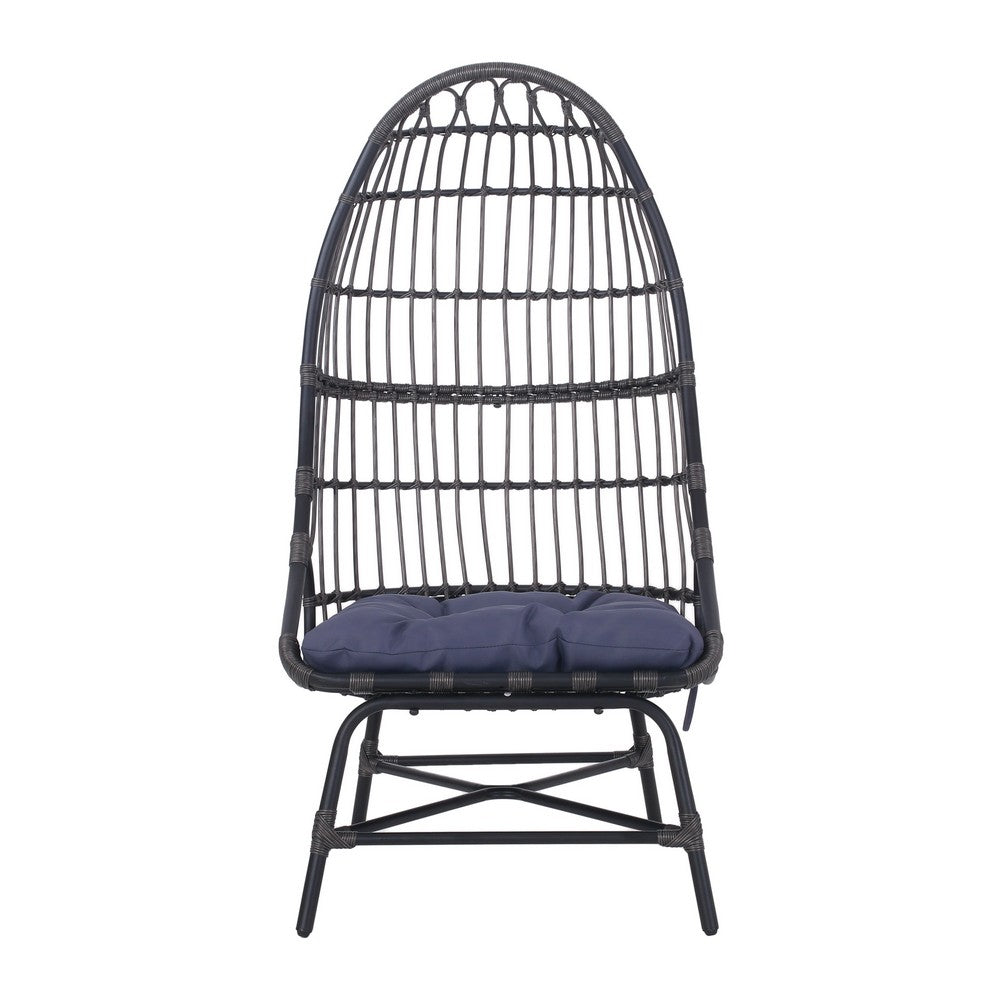 Elena Outdoor Chair, Basket Shape, Gray Fabric, Black PE Rattan, Iron - BM324072