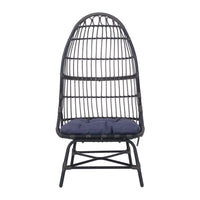 Elena Outdoor Chair, Basket Shape, Gray Fabric, Black PE Rattan, Iron - BM324072