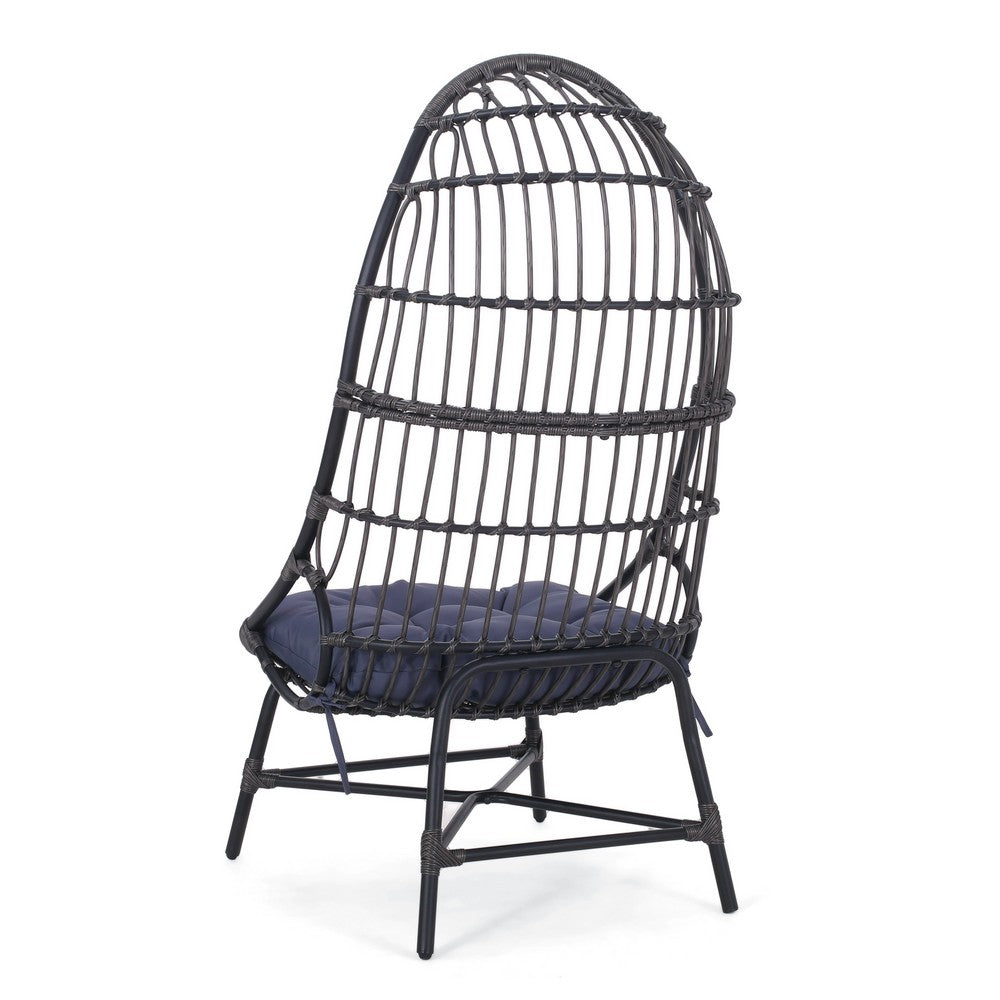 Elena Outdoor Chair, Basket Shape, Gray Fabric, Black PE Rattan, Iron - BM324072