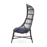 Elena Outdoor Chair, Basket Shape, Gray Fabric, Black PE Rattan, Iron - BM324072