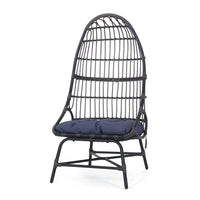 Elena Outdoor Chair, Basket Shape, Gray Fabric, Black PE Rattan, Iron - BM324072