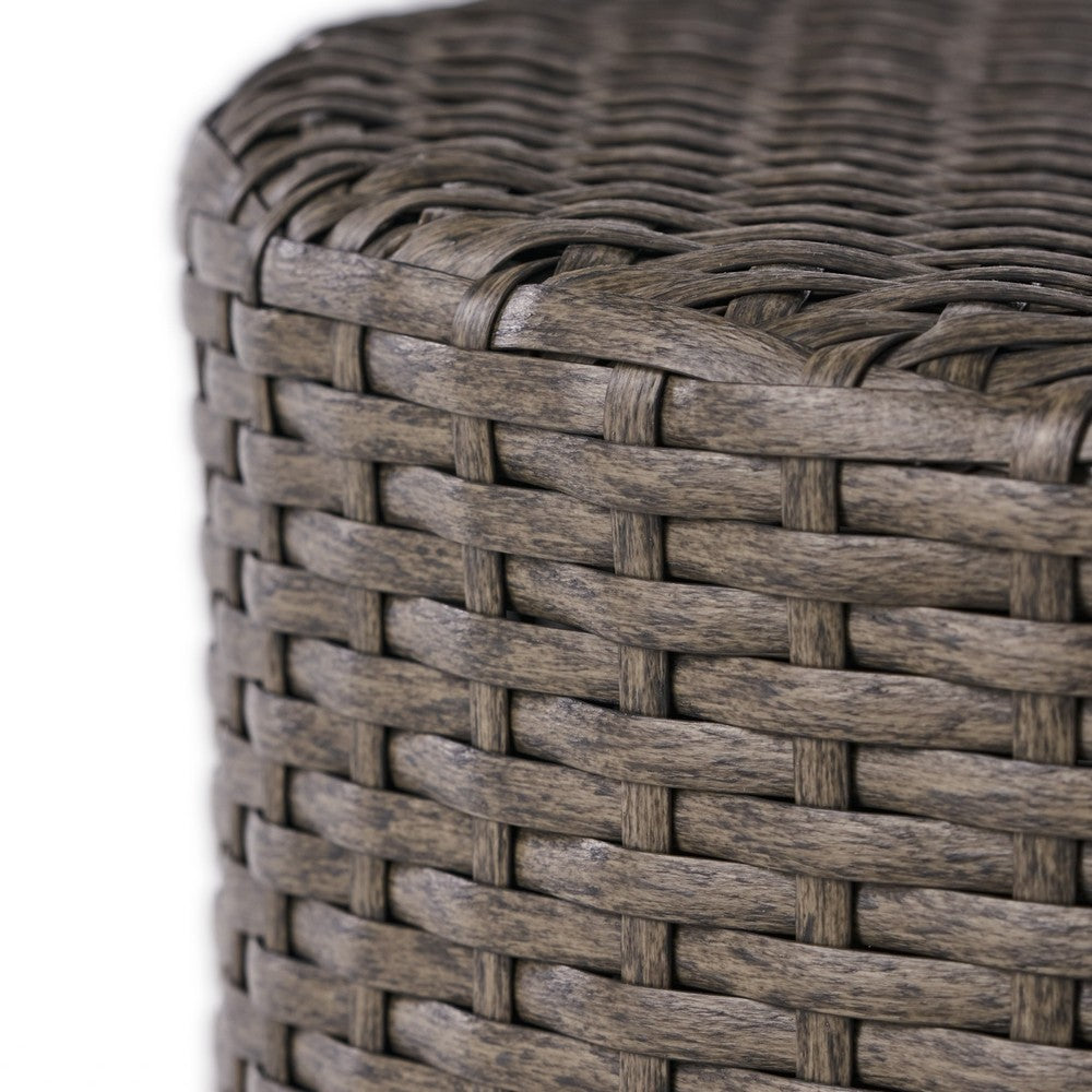 Olum Outdoor Side Table, Barrel Shape, Gray PE Rattan, Iron, 18 Inch - BM324073