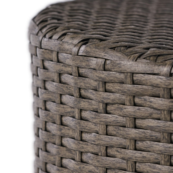 Olum Outdoor Side Table, Barrel Shape, Gray PE Rattan, Iron, 18 Inch - BM324073