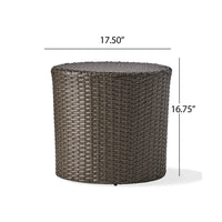 Olum Outdoor Side Table, Barrel Shape, Gray PE Rattan, Iron, 18 Inch - BM324073