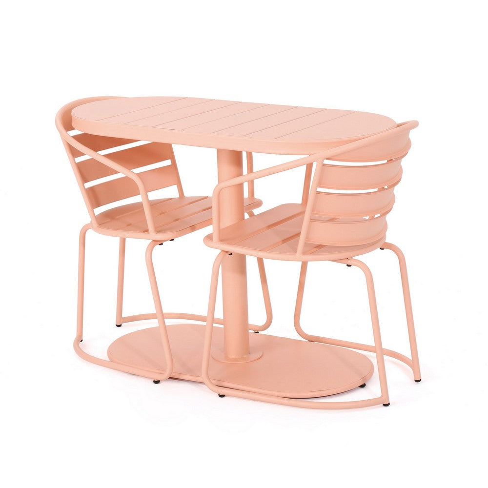 Monalisa 3 Piece Outdoor Bistro Set with 1 Oval Table, 2 Chairs, Pink - BM324074