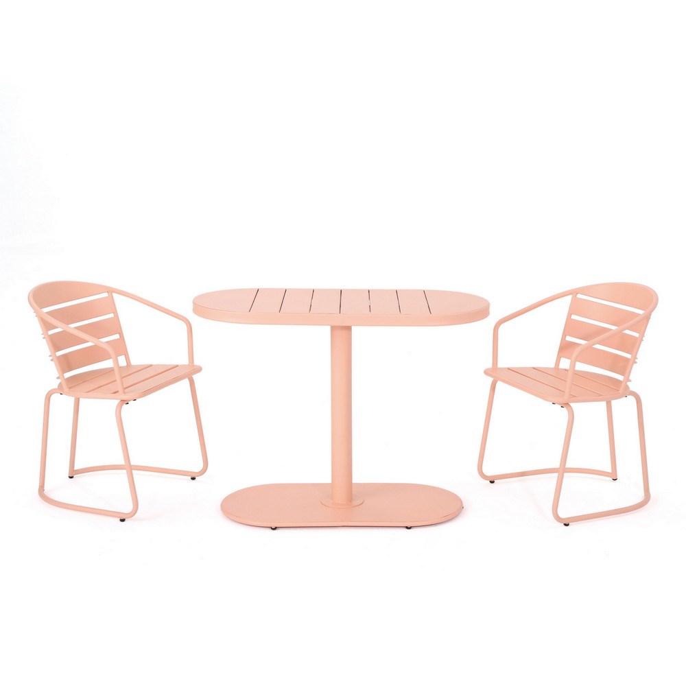 Monalisa 3 Piece Outdoor Bistro Set with 1 Oval Table, 2 Chairs, Pink - BM324074