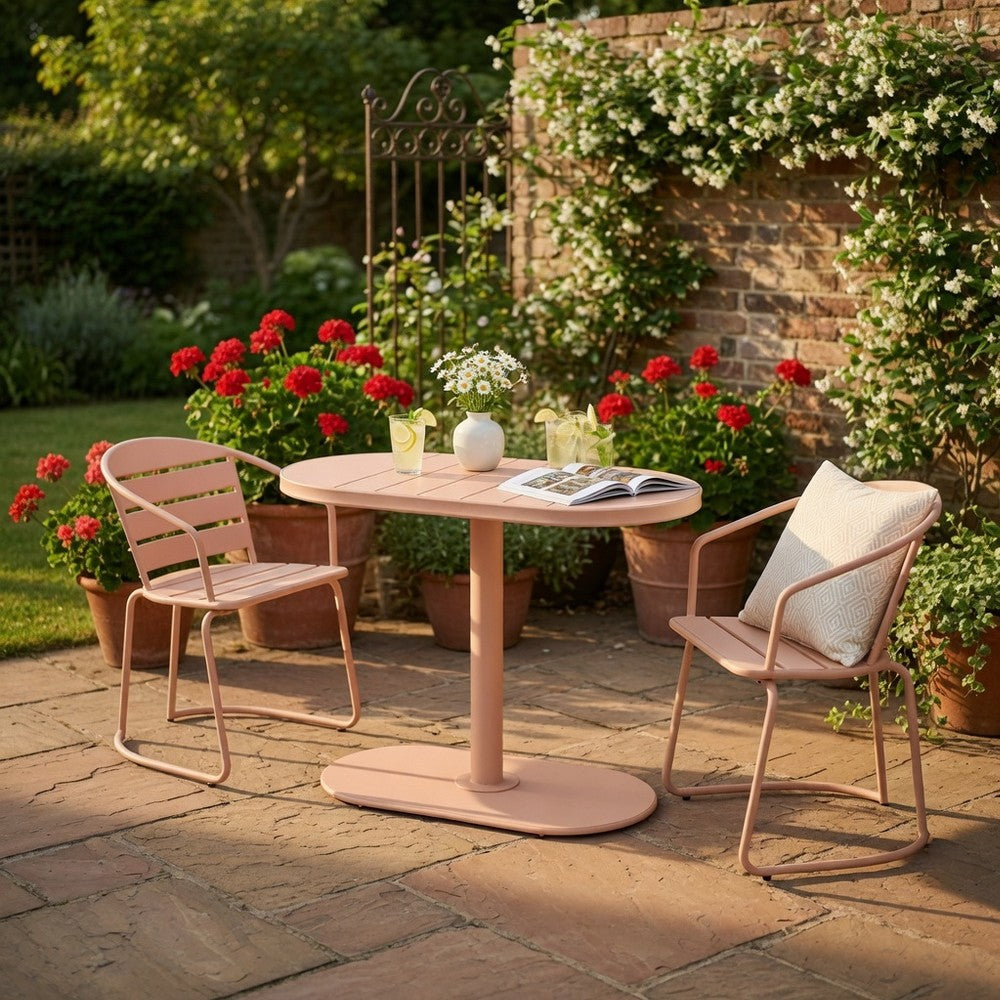 Monalisa 3 Piece Outdoor Bistro Set with 1 Oval Table, 2 Chairs, Pink - BM324074
