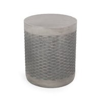 Outdoor Side End Table, Round Top Gray Faux Concrete, Round 16 Inch - BM324075