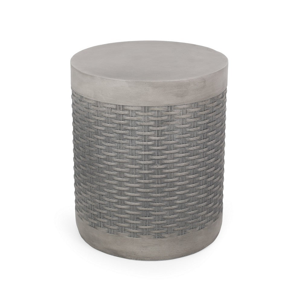 Outdoor Side End Table, Round Top Gray Faux Concrete, Round 16 Inch - BM324075