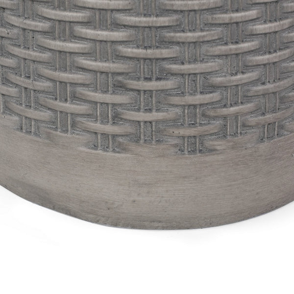 Outdoor Side End Table, Round Top Gray Faux Concrete, Round 16 Inch - BM324075