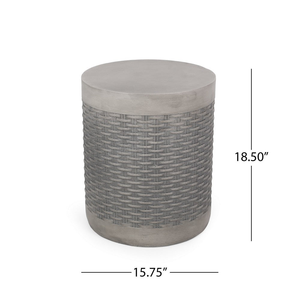 Outdoor Side End Table, Round Top Gray Faux Concrete, Round 16 Inch - BM324075
