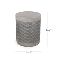 Outdoor Side End Table, Round Top Gray Faux Concrete, Round 16 Inch - BM324075