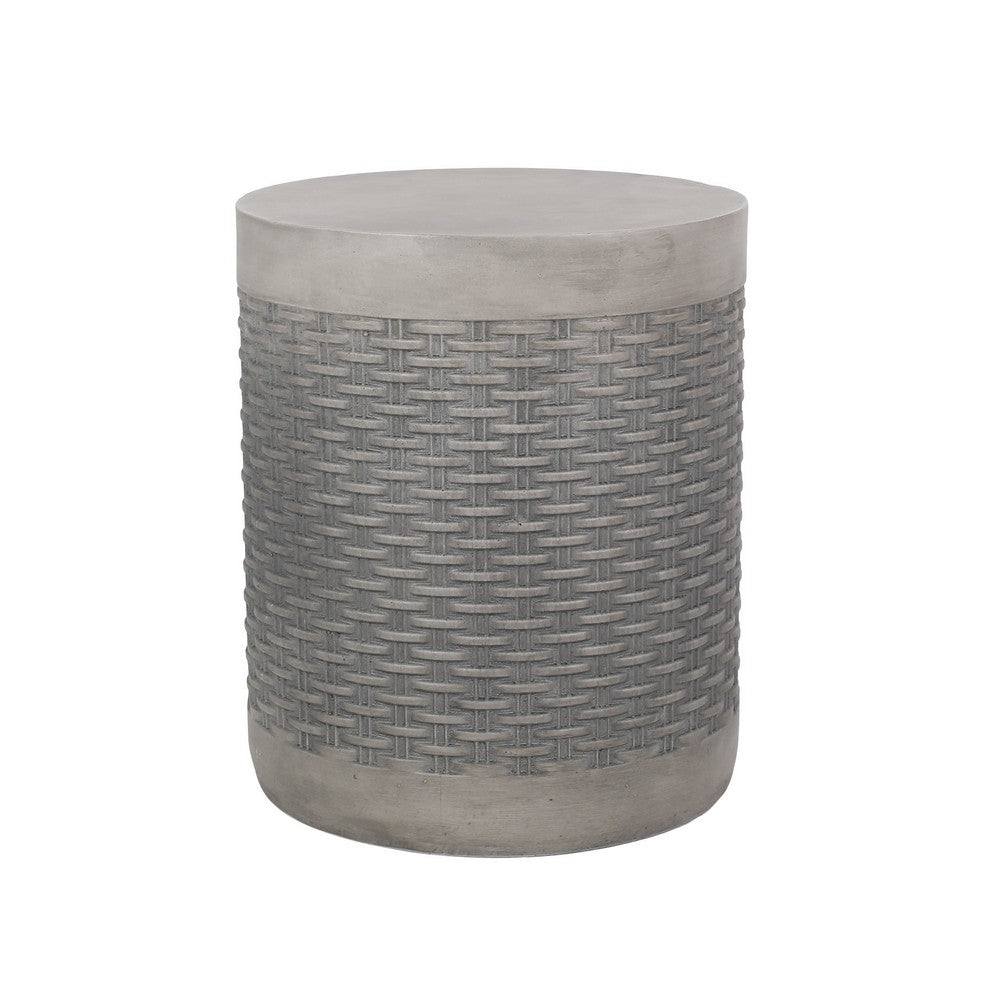 Outdoor Side End Table, Round Top Gray Faux Concrete, Round 16 Inch - BM324075