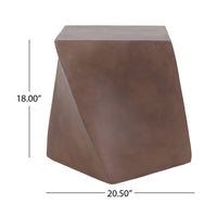 Outdoor Side End Table, Twisted Cube Shape Brown Faux Concrete 21 Inch - BM324076