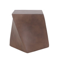 Outdoor Side End Table, Twisted Cube Shape Brown Faux Concrete 21 Inch - BM324076