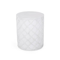 Outdoor End Table, Round 15 Inch Top, Antique White Faux Concrete - BM324079
