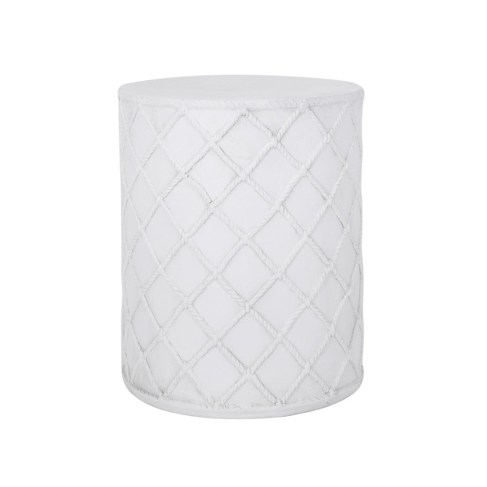 Outdoor End Table, Round 15 Inch Top, Antique White Faux Concrete - BM324079