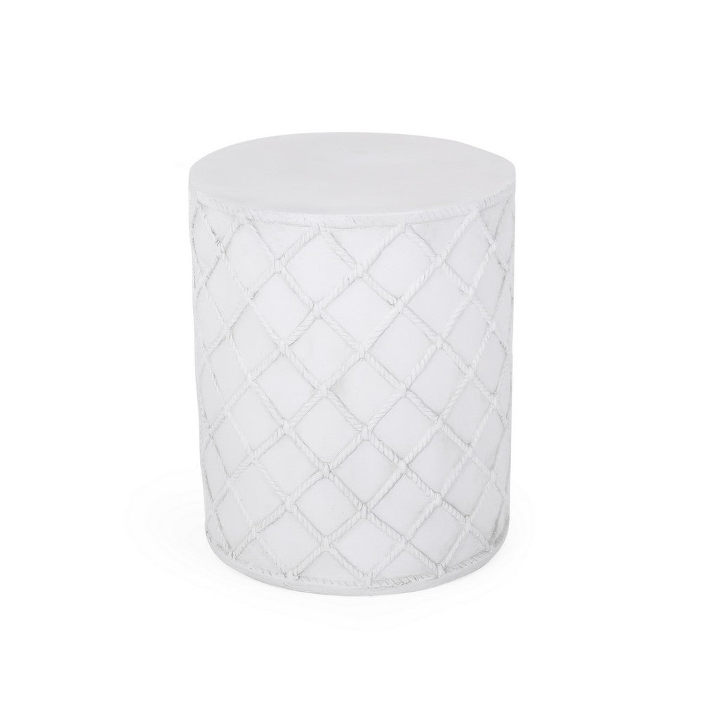 Outdoor End Table, Round 15 Inch Top, Antique White Faux Concrete - BM324079