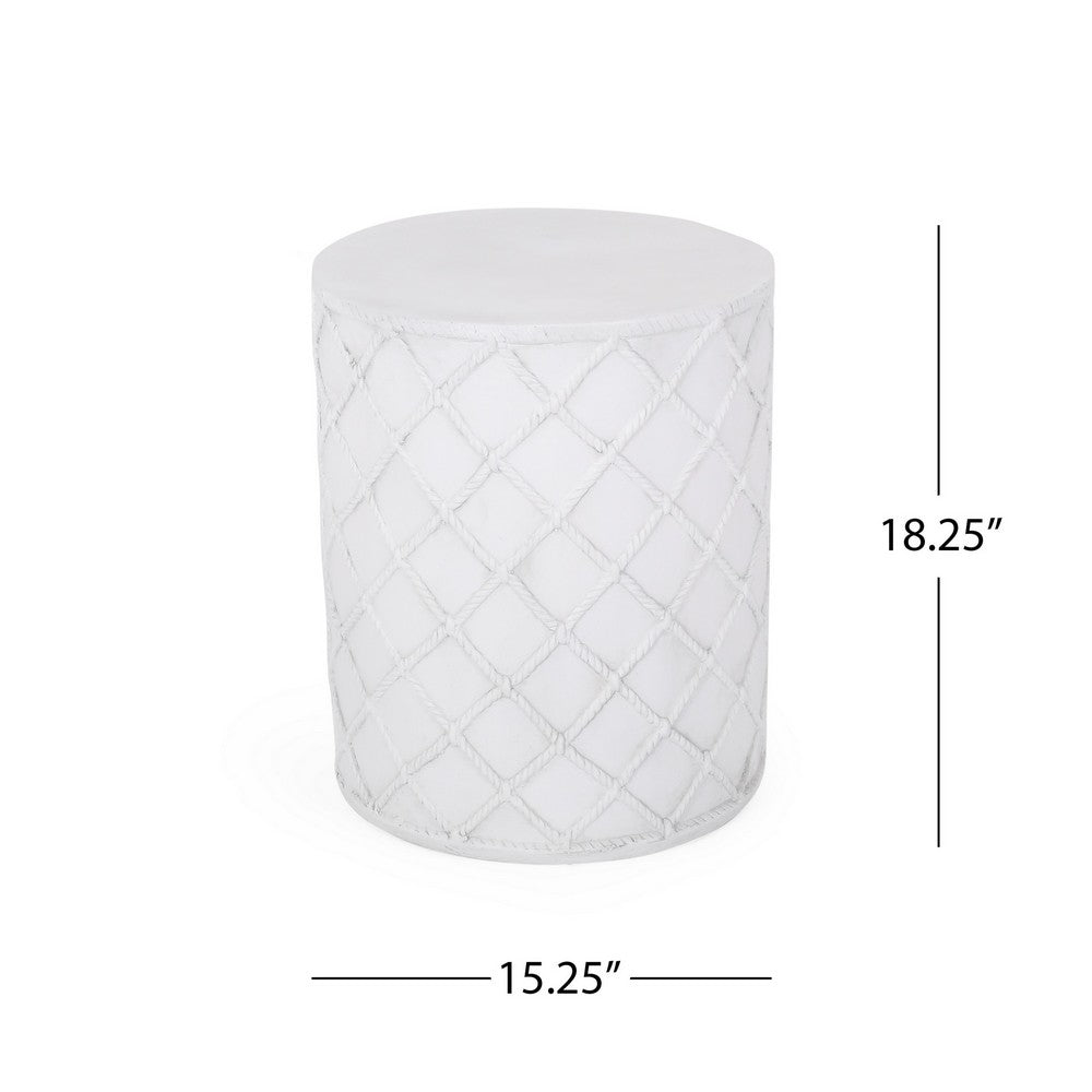 Outdoor End Table, Round 15 Inch Top, Antique White Faux Concrete - BM324079
